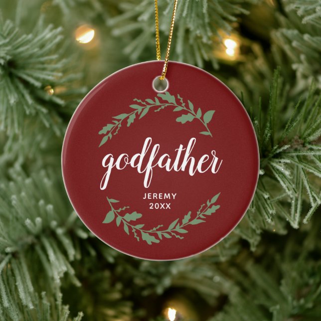 Godfather Personlig Godparent Namn Löv Laurels Julgransprydnad Keramik (Träd)