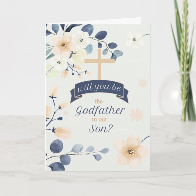 Godfather Request for Son Blue and Gult Blommar Kort (Framsida)
