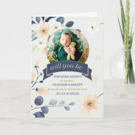 Godföräldrar begär Blue and Gult Blommars Photo Kort