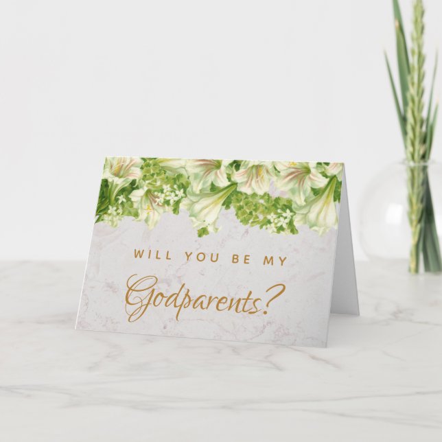 Godföräldrar Frieri Blommigt Lilies Marble Card Kort (Framsida)