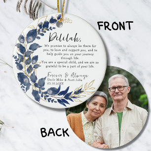 Godföräldrars keepsaké - Baptism Blue Löv Julgransprydnad Keramik