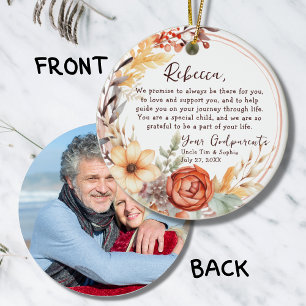 Godföräldrars keepsaké - Orangen Baptism Flower Julgransprydnad Keramik