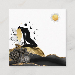 *~* Godfreden Black Guld Hair Måne Sol Fyrkantigt Visitkort