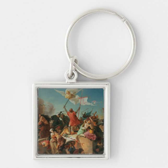Godfrey de Buljong, fransk korsfarare Fyrkantig Silverfärgad Nyckelring (Framsidan)