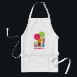 Godis & muffinförkläde förkläde<br><div class="desc">Ett förkläde som presenterar en illustration av en burk av gumballs,  tre klubbor,  pinnegodis,  ett biet av choklad och en muffin.  Personifiera med ditt namn.</div>