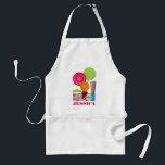 Godis & muffinförkläde förkläde<br><div class="desc">Ett förkläde som presenterar en illustration av en burk av gumballs,  tre klubbor,  pinnegodis,  ett biet av choklad och en muffin.  Personifiera med ditt namn.</div>