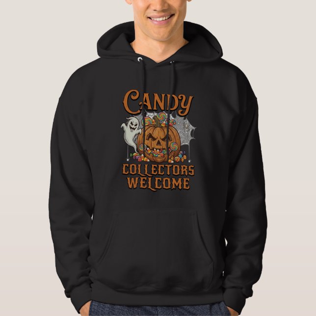 Godis samlare välkommen pumpa spök spindel nät hoodie (Framsida)