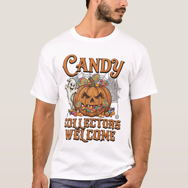Godis samlare välkommen pumpa spök spindel nät t shirt (Framsida)