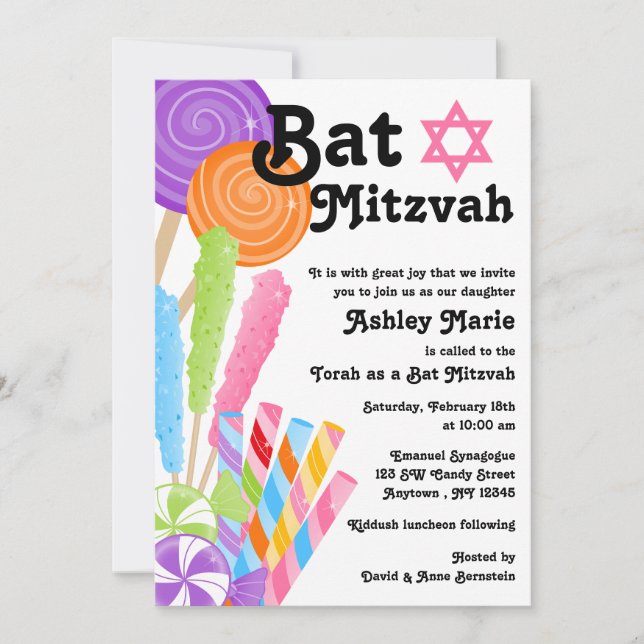 Godis tema Bat Mitzvah Inbjudningar (Framsida)