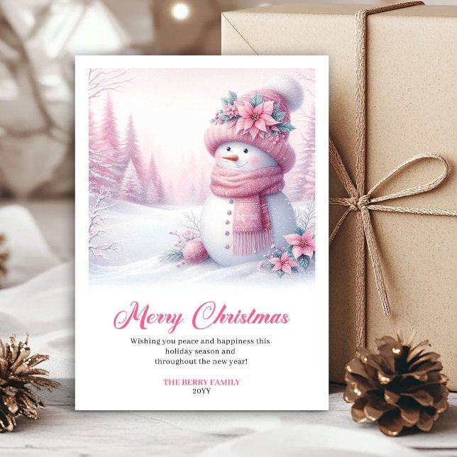 Godis-tema rosa snömannen barn kort digital redige (Candy themed pink snowman kids card digital edit)