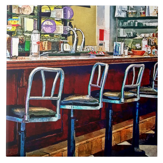 Godisaffär med sodafontän kakelplatta (Framsidan)