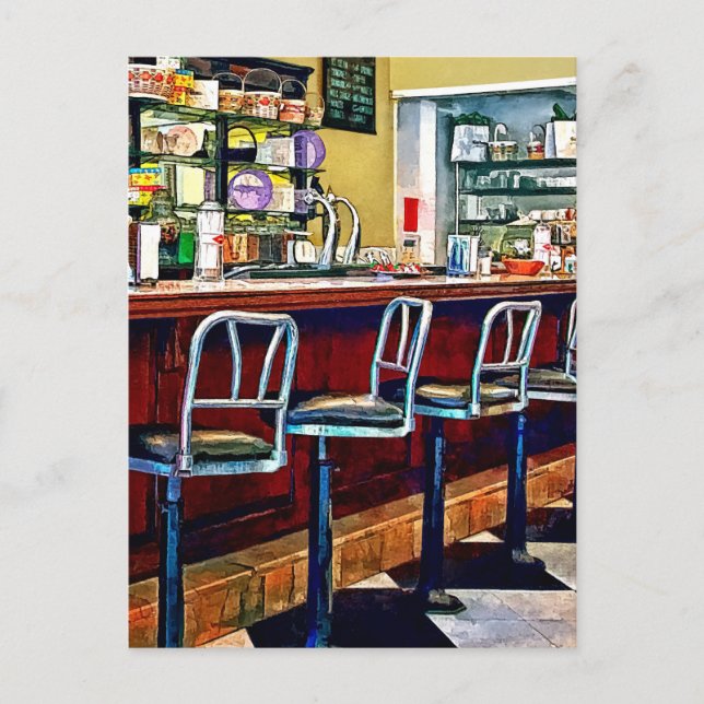 Godisaffär med sodafontän vykort (Framsida)