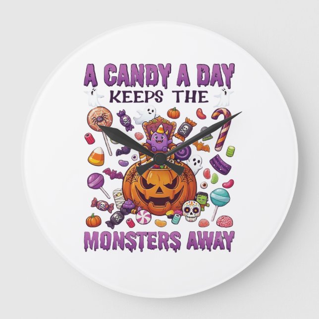 Godisdagen håller monster borta Halloween-pumpa_1 Stor Klocka (Framsida)