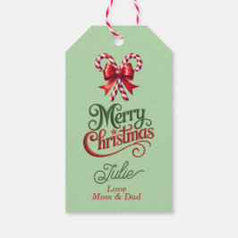 Godisstavar med röd slinga God Jul Presentetikett