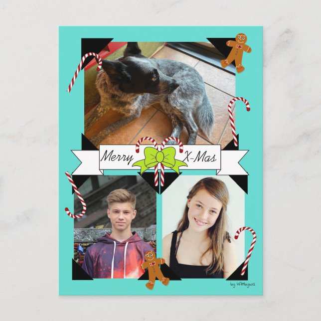 Godisstavar och pepparkaksgubbe julkort helg vykort (Framsida)