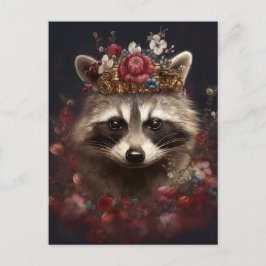 Godkänd Raccoon i Krona med blommor Vykort