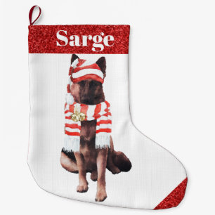 Godkänd tysk herde i Santa Hat Stor Julstrumpa