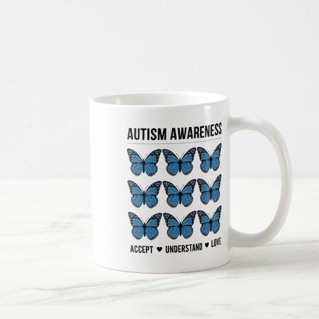 Godkänn Kärlek Autism Awareness Butterfly Kaffemugg (Höger)