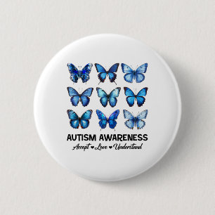 Godkänn Kärlek Autism Awareness Butterfly Knapp