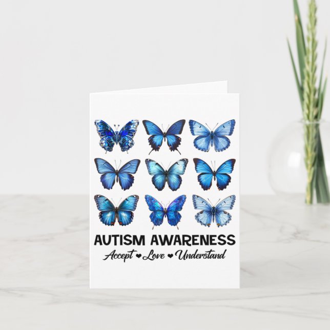Godkänn Kärlek Autism Awareness Butterfly Kort (Framsida)