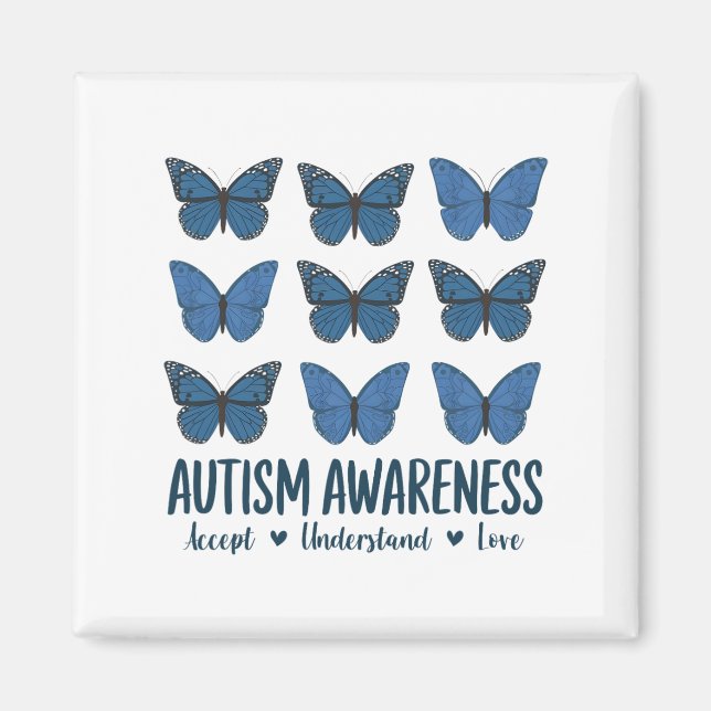Godkänn Kärlek Autism Awareness Butterfly Magnet (Framsidan)