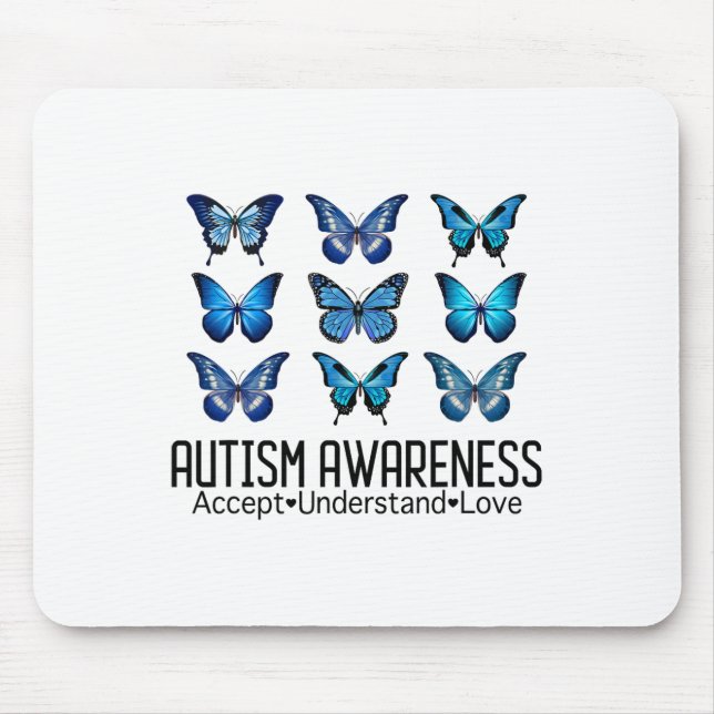 Godkänn Kärlek Autism Awareness Butterfly Musmatta (Framsidan)