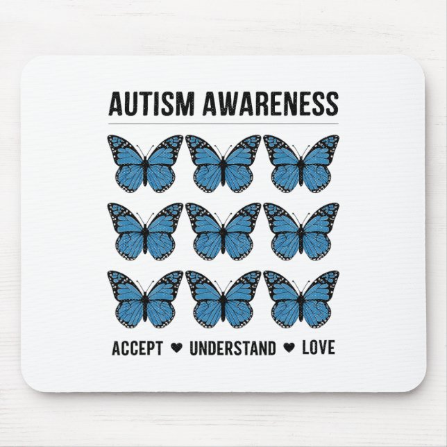 Godkänn Kärlek Autism Awareness Butterfly Musmatta (Framsidan)