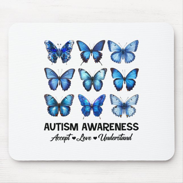 Godkänn Kärlek Autism Awareness Butterfly Musmatta (Framsidan)
