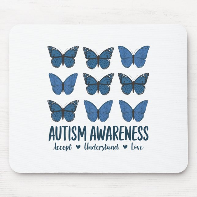 Godkänn Kärlek Autism Awareness Butterfly Musmatta (Framsidan)
