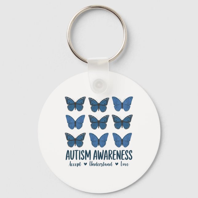 Godkänn Kärlek Autism Awareness Butterfly Nyckelring (Framsida)