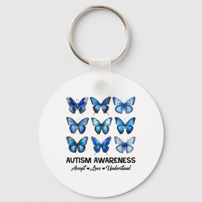 Godkänn Kärlek Autism Awareness Butterfly Nyckelring (Framsida)
