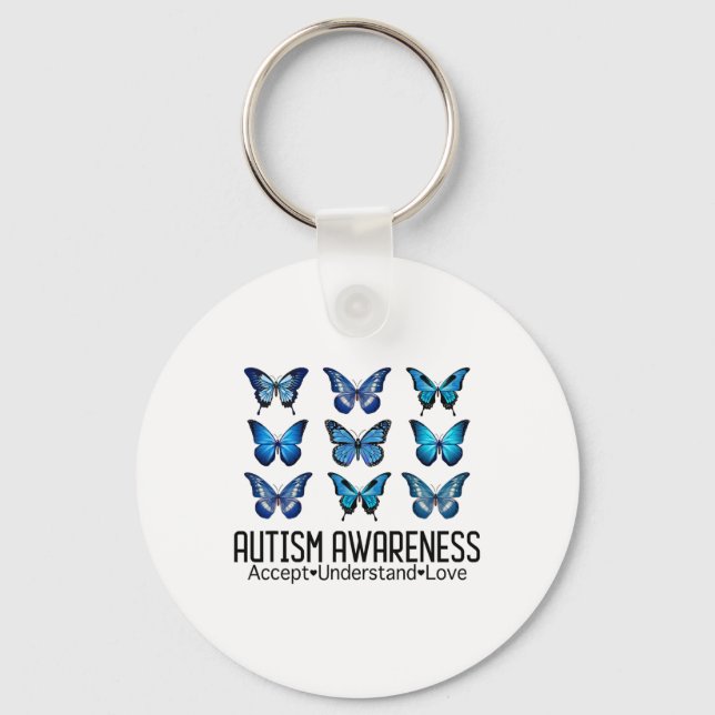 Godkänn Kärlek Autism Awareness Butterfly Nyckelring (Framsida)