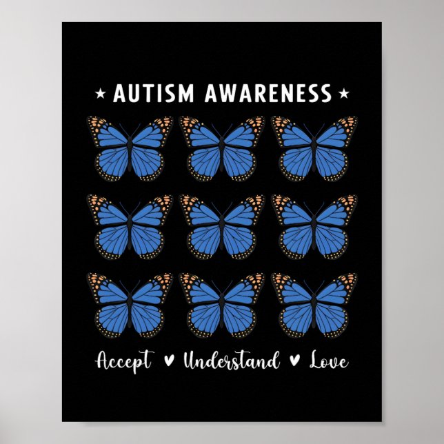 Godkänn Kärlek Autism Awareness Butterfly Poster (Framsidan)