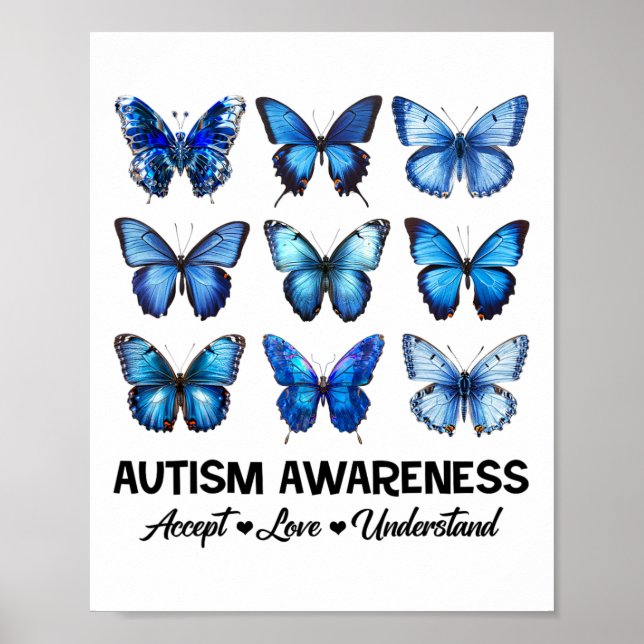 Godkänn Kärlek Autism Awareness Butterfly Poster (Framsidan)