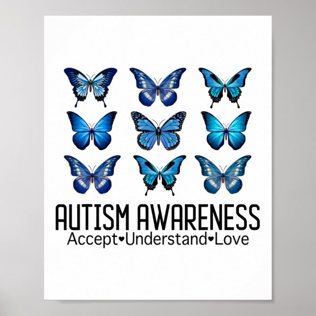 Godkänn Kärlek Autism Awareness Butterfly Poster (Framsidan)