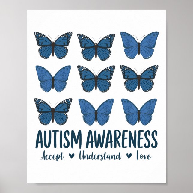 Godkänn Kärlek Autism Awareness Butterfly Poster (Framsidan)
