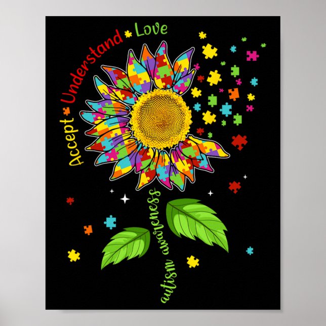 Godkänn Kärlek Autism Awareness Solros Poster (Framsidan)
