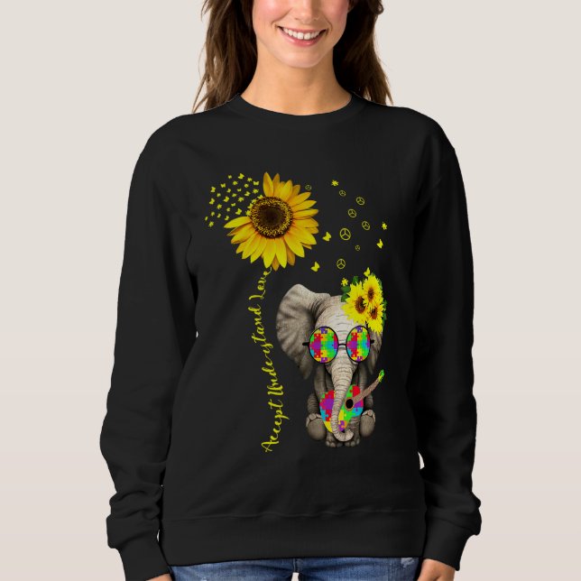 Godkänn Kärlek Elephant SunBlommor Autism A T Shirt (Framsida)