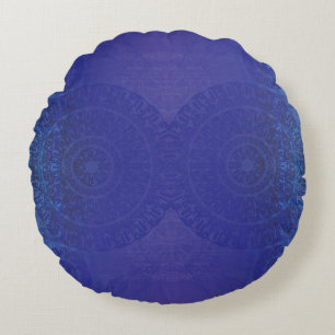 Godkännande   Blue Indigo Violet Boho Medallions Rund Kudde