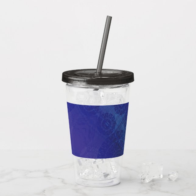 Godkännande | Blue Indigo Violet Boho Medallions Take Away Mugg (Baksida Ice)