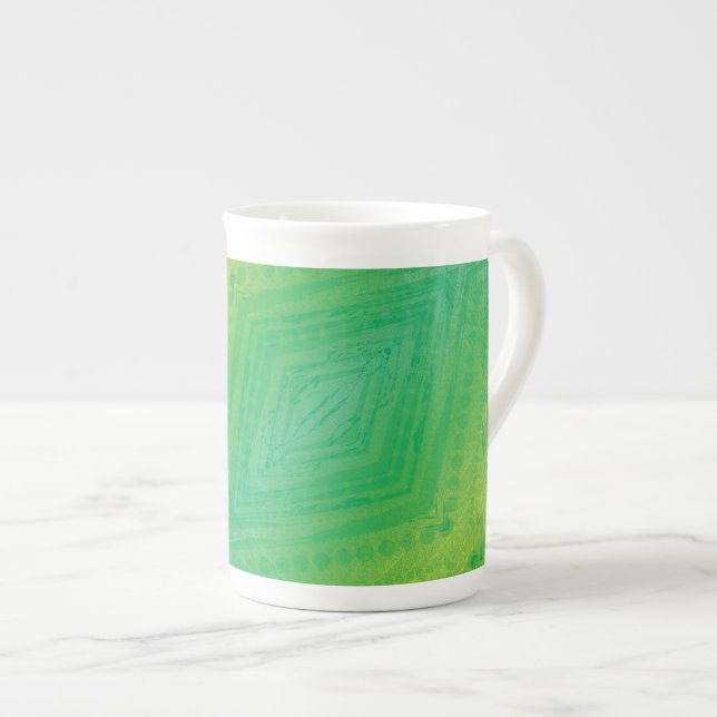 Godkännande | Gult Grönt Blue Shibori Mönster Benporslin Mugg (Framsida höger)