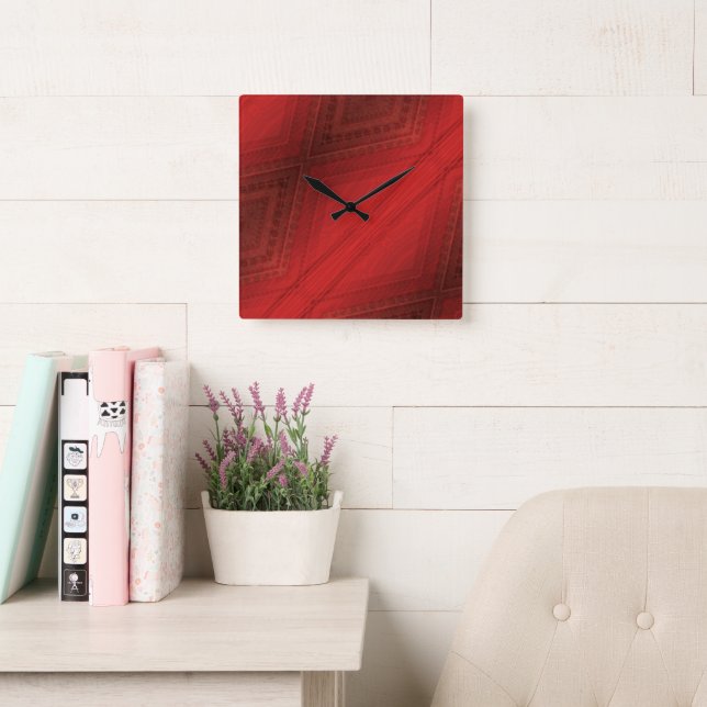 Godkännande | Red Eclectic Boho Mönster Fyrkantig Klocka (Läsesal)