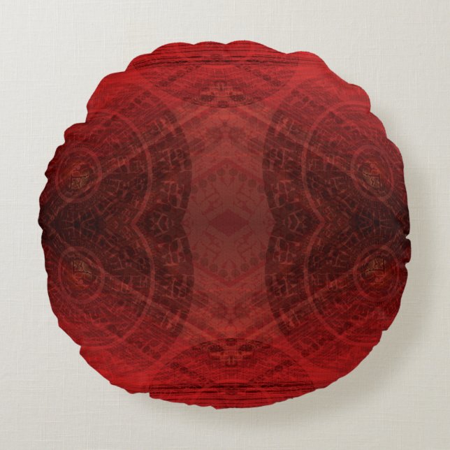 Godkännande | Red Meditation Medallions Rund Kudde (Framsidan)