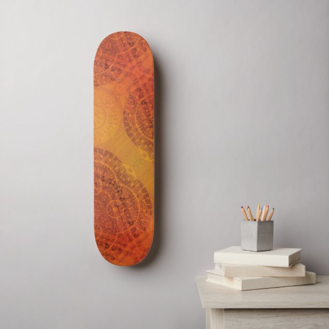 Godkännande | Red Orange Gult Boho Medallions Mini Skateboard Bräda 18,5 Cm (Väggkonst)