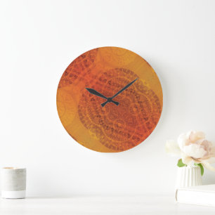 Godkännande Red Orange Gult Boho Medallions Stor Klocka