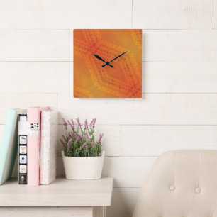 Godkännande Red Orange Gult Shibori Mönster Fyrkantig Klocka