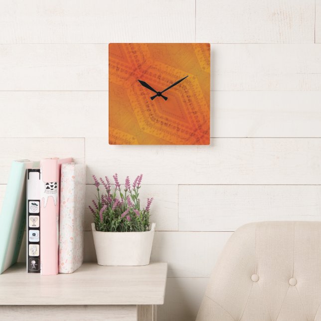 Godkännande | Red Orange Gult Shibori Mönster Fyrkantig Klocka (Läsesal)