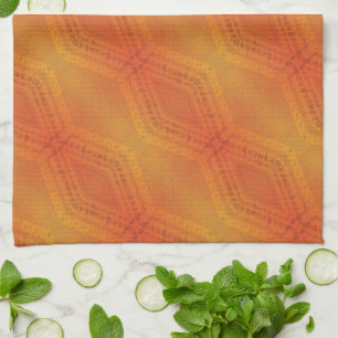 Godkännande Red Orange Gult Shibori Mönster Kökshandduk