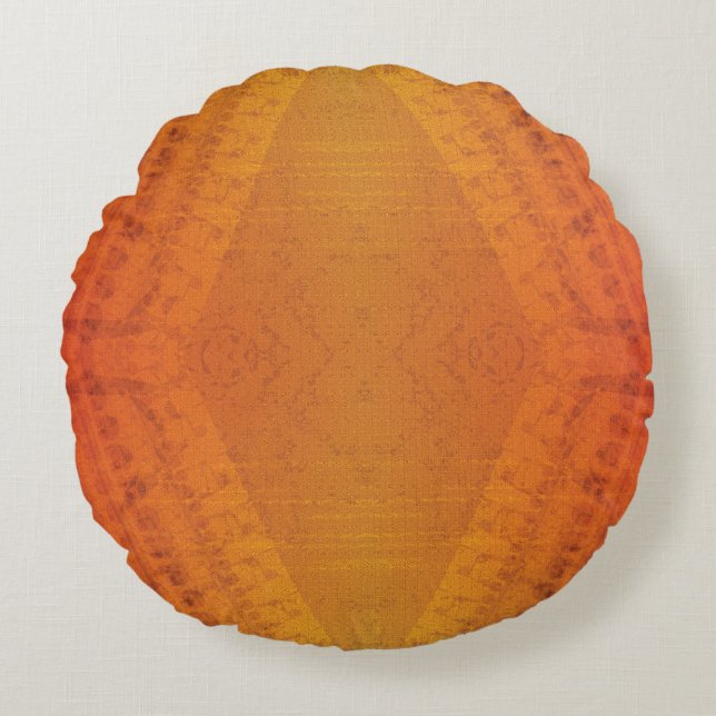 Godkännande | Red Orange Gult Shibori Mönster Rund Kudde (Framsidan)