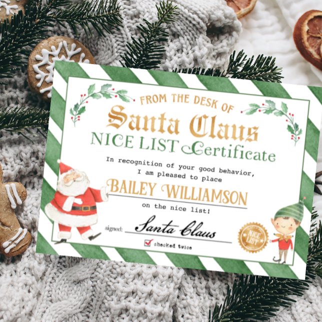 Godkännandeintyg från tomtens försegling inbjudningar (Santa nice list approved authentic seal of approval certificate nice list certificate)